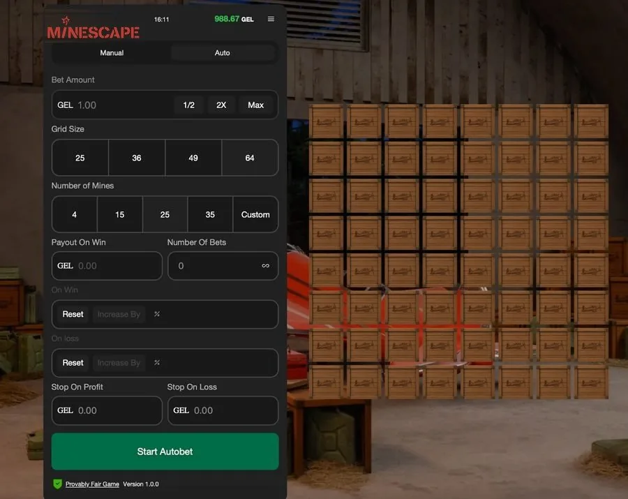 Minescape Auto / Autoplay configuration panel