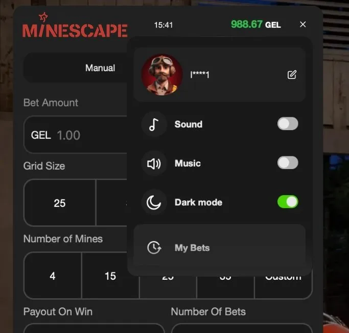 The Ghost Pilot avatar inside the Minescape in-game menu